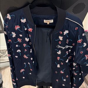 Opening Ceremony Navy Bomber Jacket with Red & White Embroidery